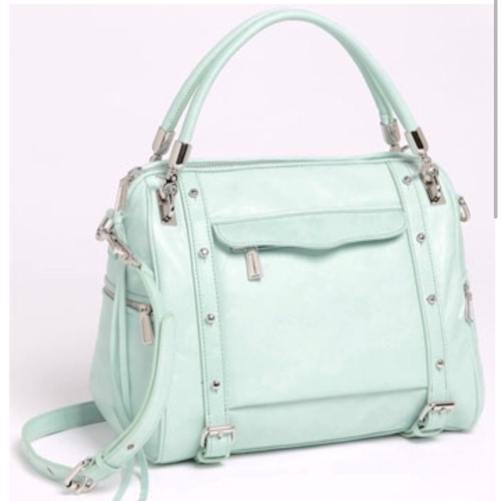 Rebecca Minkoff mint green leather handbag with strap